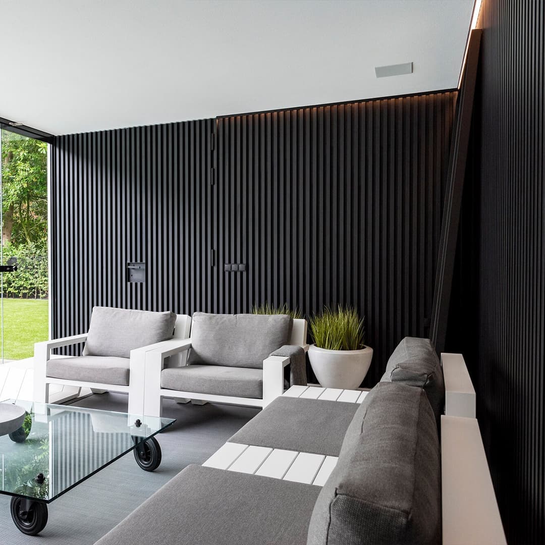 family room backfield with acoustic wall panels