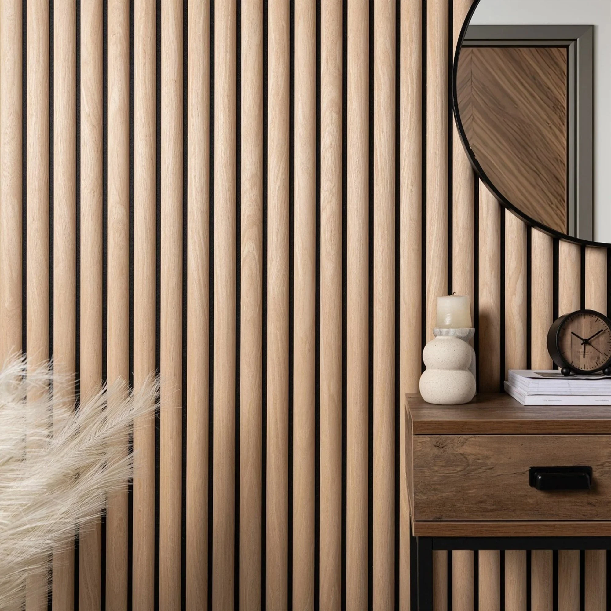 Acoustic Curve Wood Wall Panels in Golden Oak — view 1