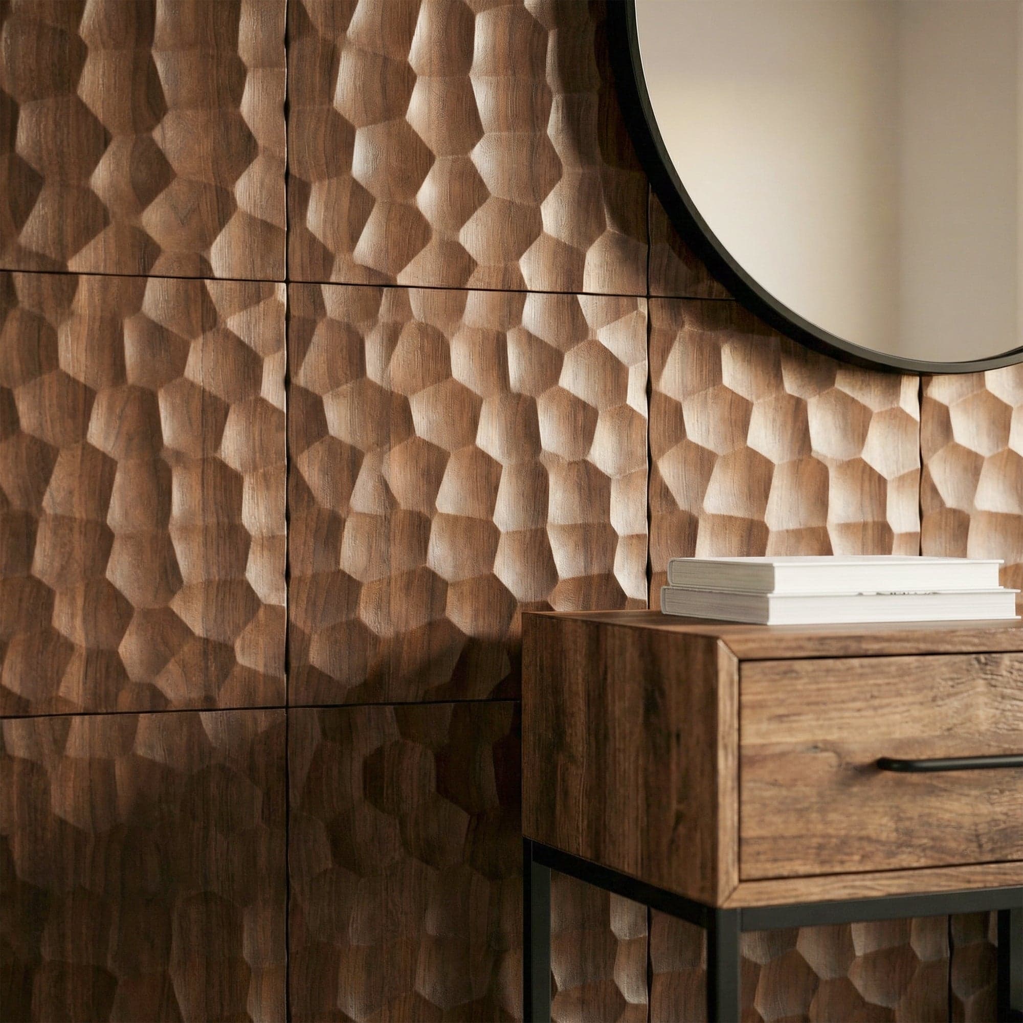 Textured Solid Wood Panel Honeycomb in Walnut — view 1