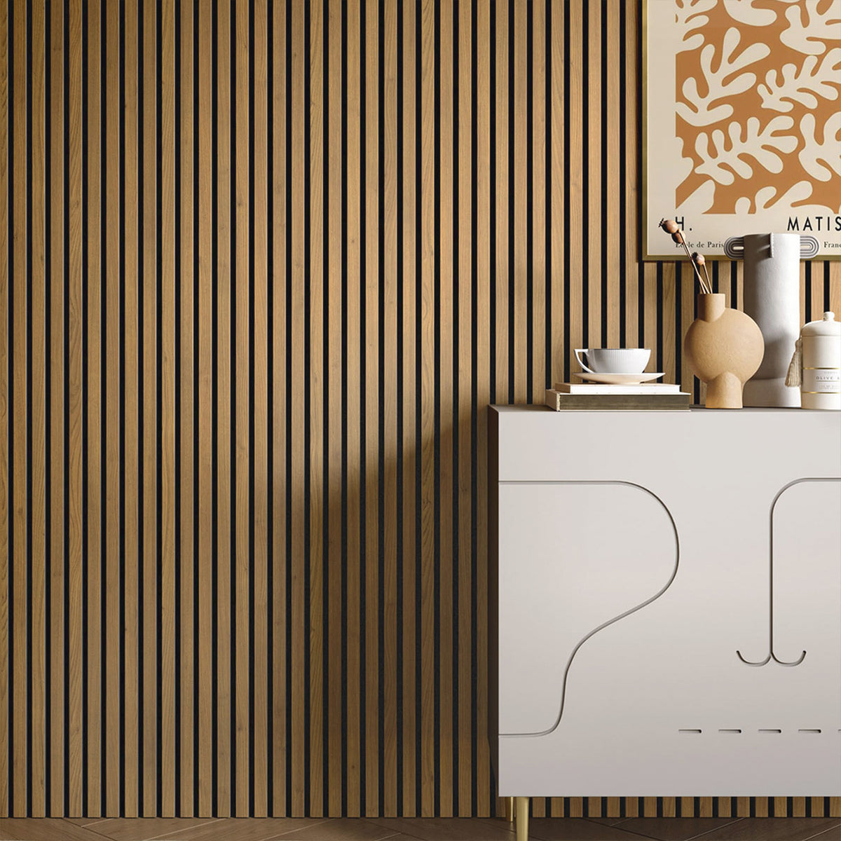 Sustainable White Oak Modular Wall Panel Natural Wood Acoustic Slat