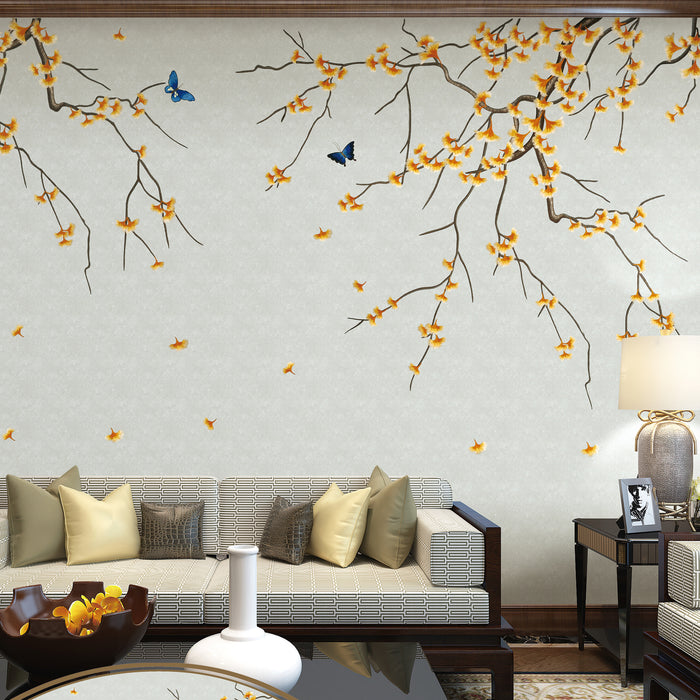 Embroidery Wallpaper | Non-Woven | Sunlit Twig Cascade