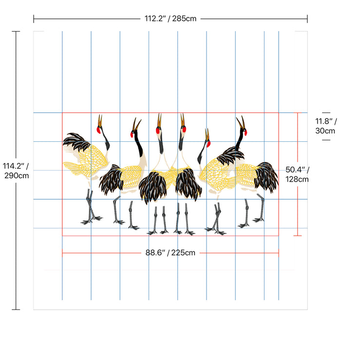 Embroidery Wallpaper | Non-Woven | Japanese Cranes