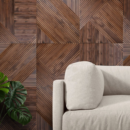 Dark Brown Tangram Mosaic Solid Wood Wall Panel | GroovePanel® - The Panel Hub