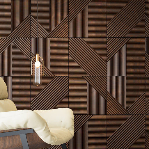 Espresso Crossing Lines Solid Wood Wall Panel | GroovePanel®.