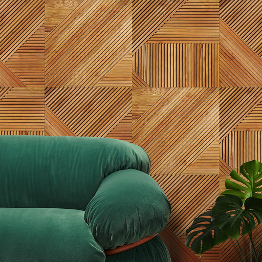GroovePanel® Tangram Mosaic 100% Solid Wood Wall Panel | Golden Walnut.