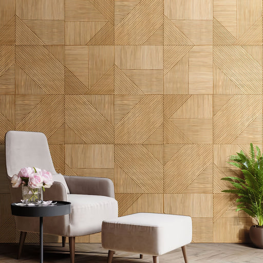 Light Brown Tangram Mosaic Solid Wood Wall Panel | GroovePanel®.
